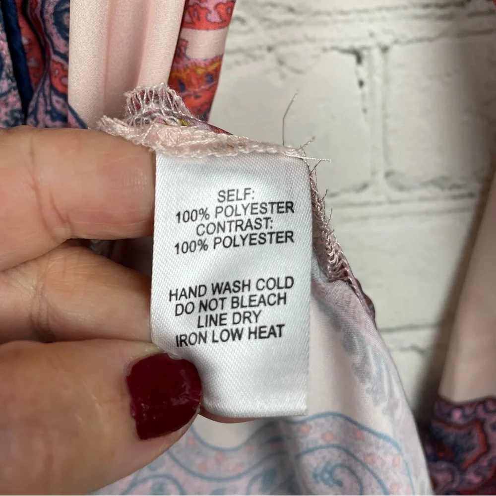 LULUS Fiji Blush Pink Paisley Print Satin Robe with Tie size small